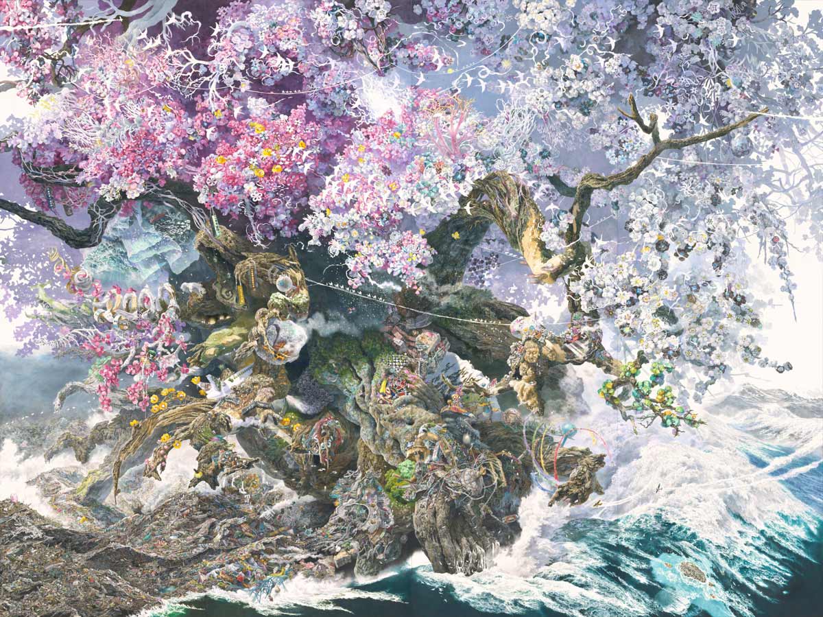 Manabu Ikeda's masterpiece, 'Rebirth', which shows a tree blossoming out from destruction below.